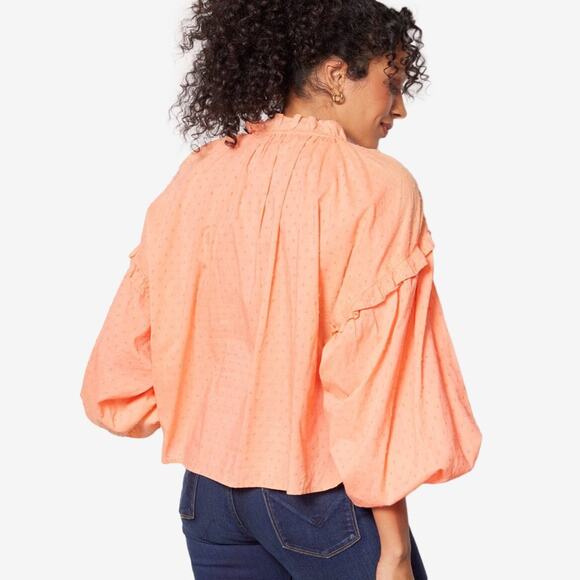 Cleobella Phoenix Blouse Size L Coral Organic Cotton Boho Peasant Cottage Flowy - Picture 4 of 11